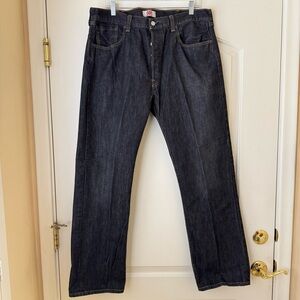 Levi Original 501 Classic Button Fly Straight Leg Black Denim Jeans Mens 38 x 32